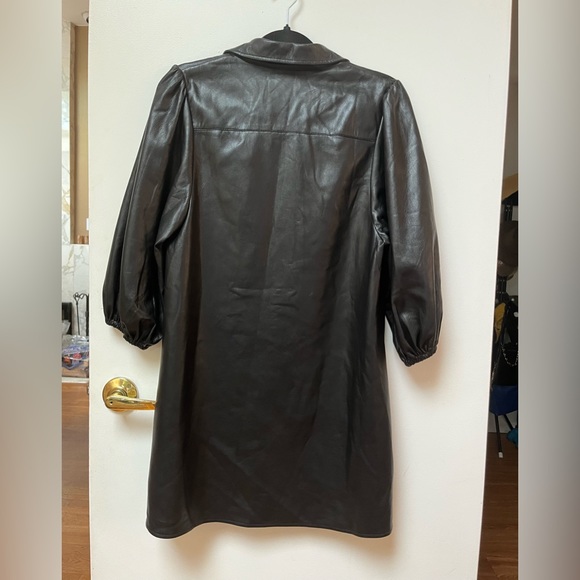 ZARA BLACK FAUX LEATHER BUTTON DOWN COLLARED BALLOON SLEEVE DRESS SIZE SMALL. - Picture 2 of 7